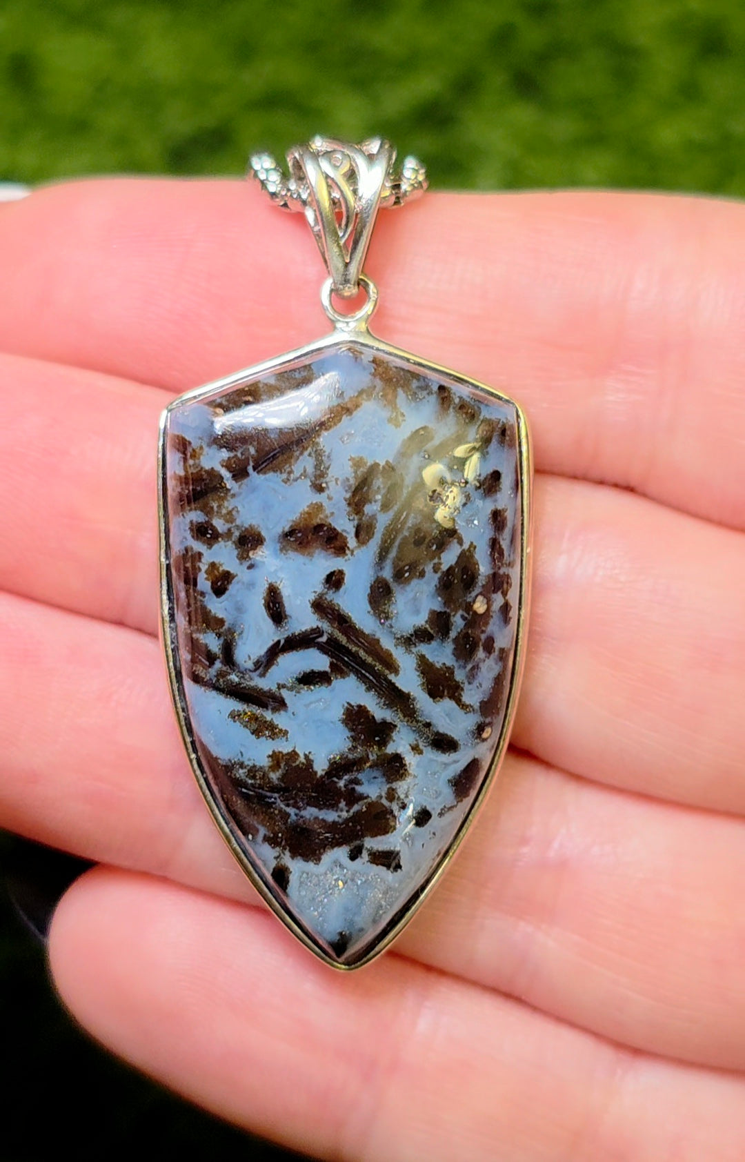 Blue Agate Shield Pendant
