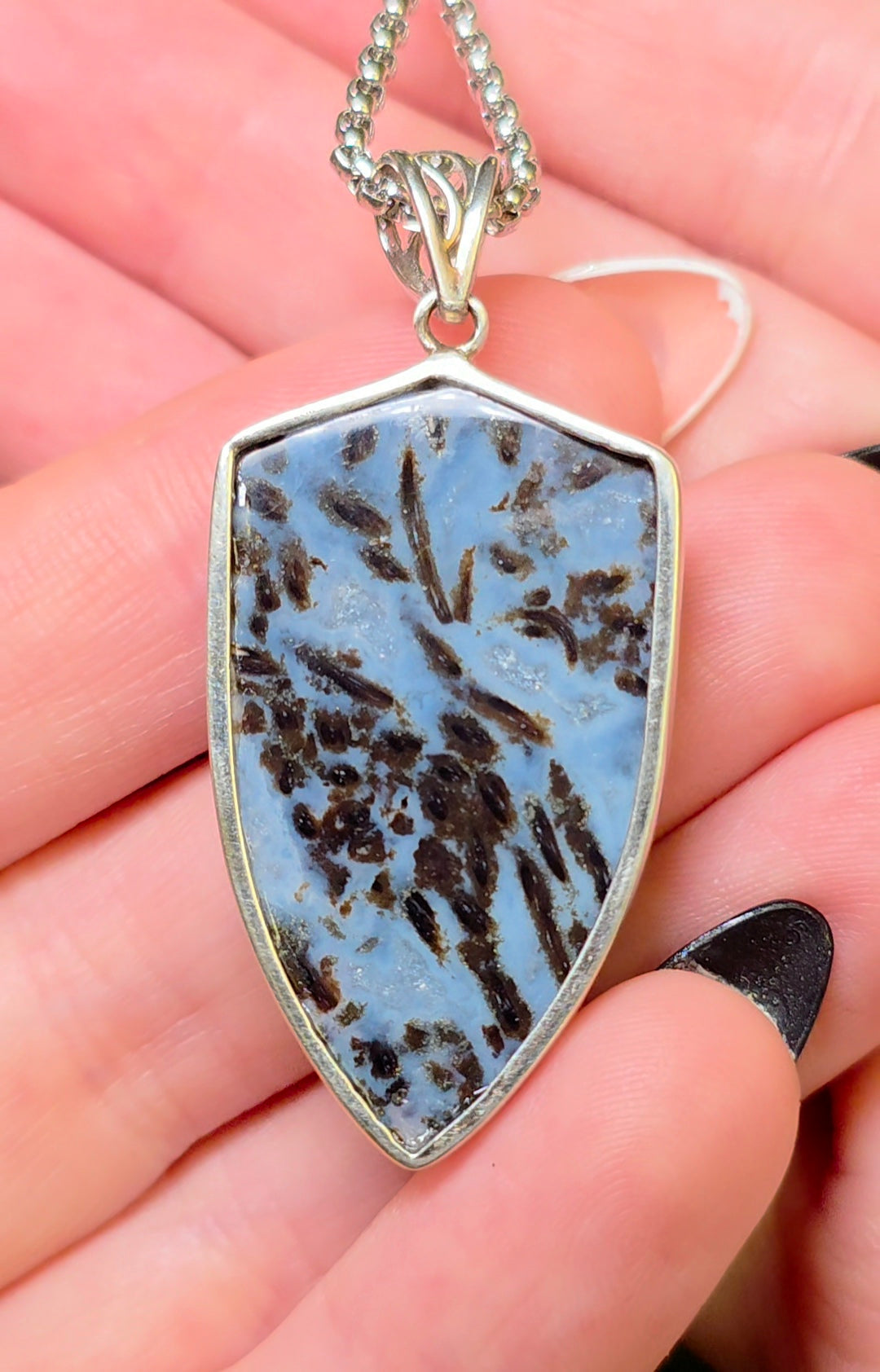 Blue Agate Shield Pendant