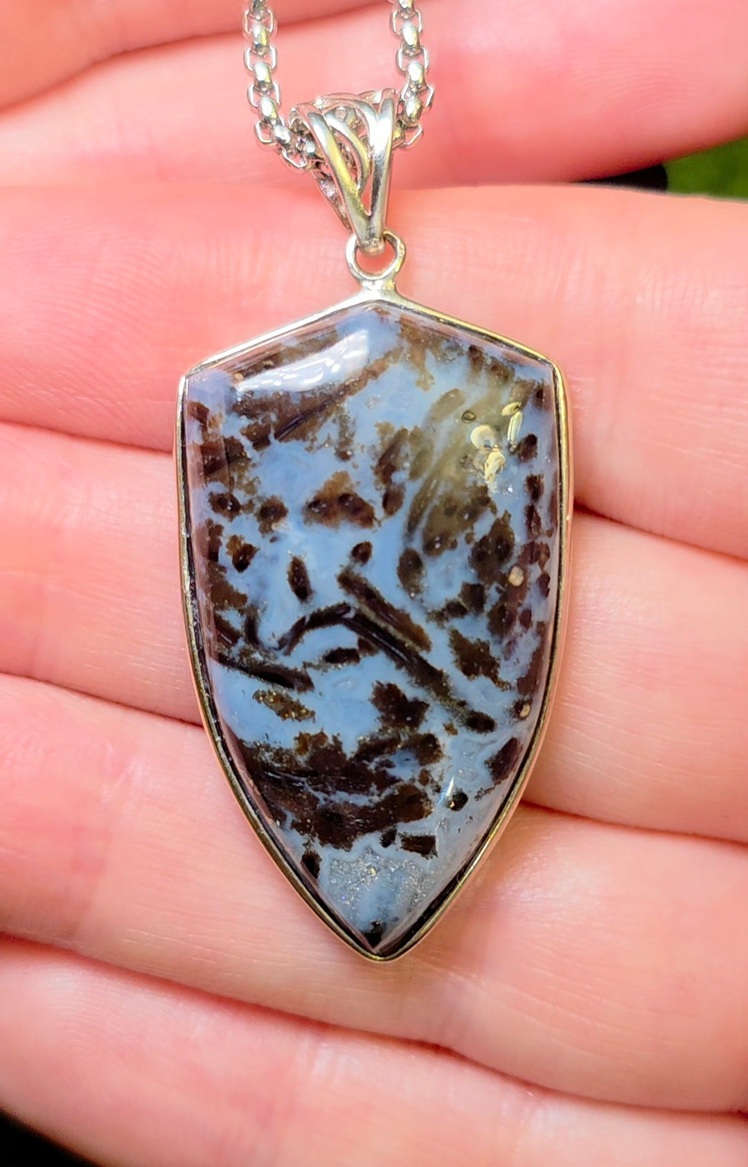 Blue Agate Shield Pendant