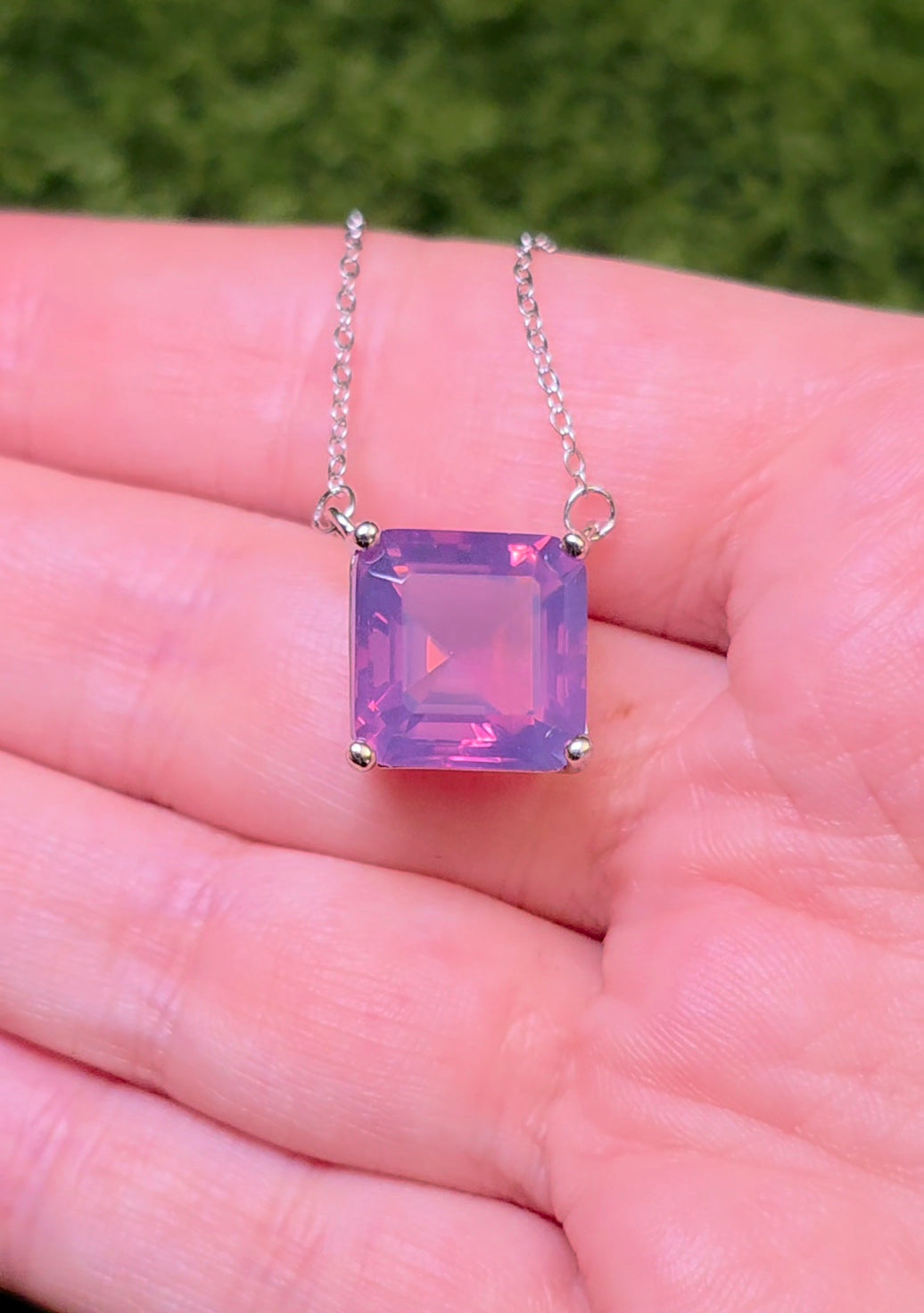 Square Cut Lavender Moon Quartz Necklace
