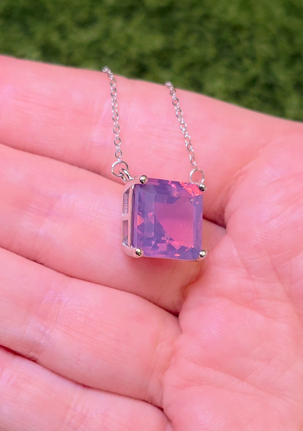 Square Cut Lavender Moon Quartz Necklace