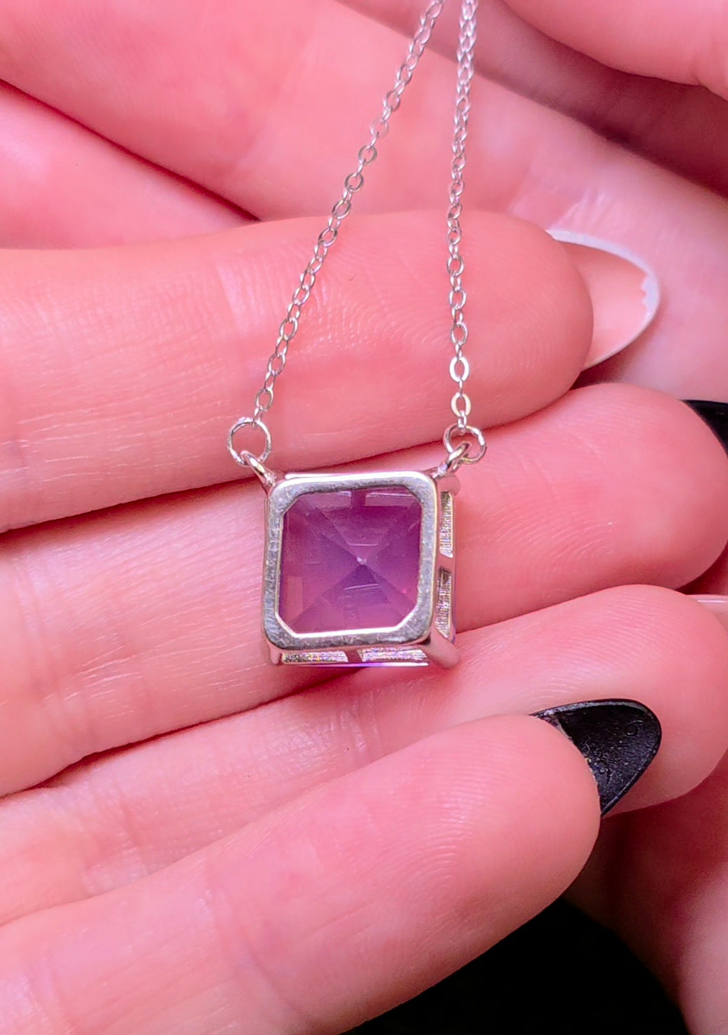 Square Cut Lavender Moon Quartz Necklace