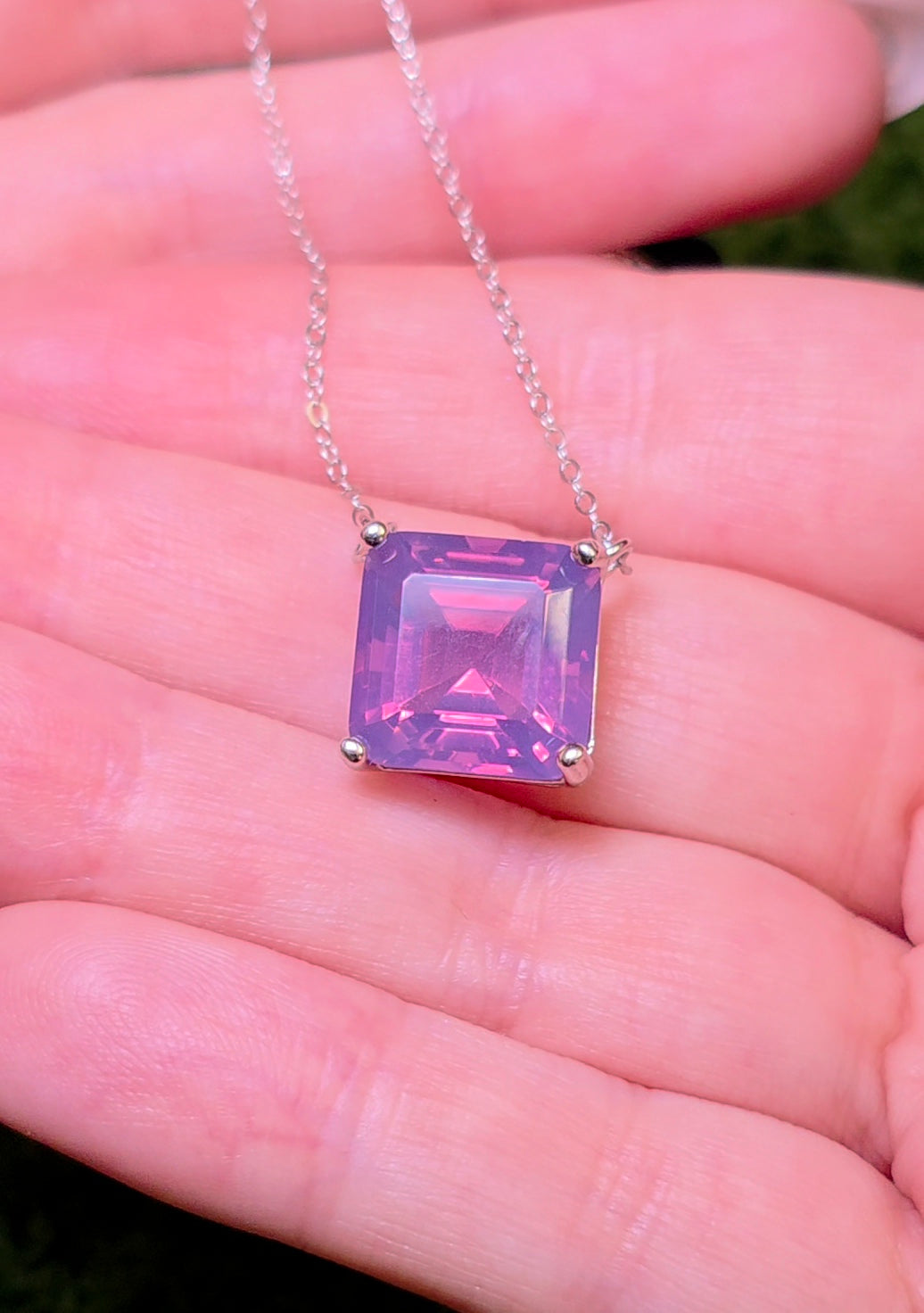 Square Cut Lavender Moon Quartz Necklace