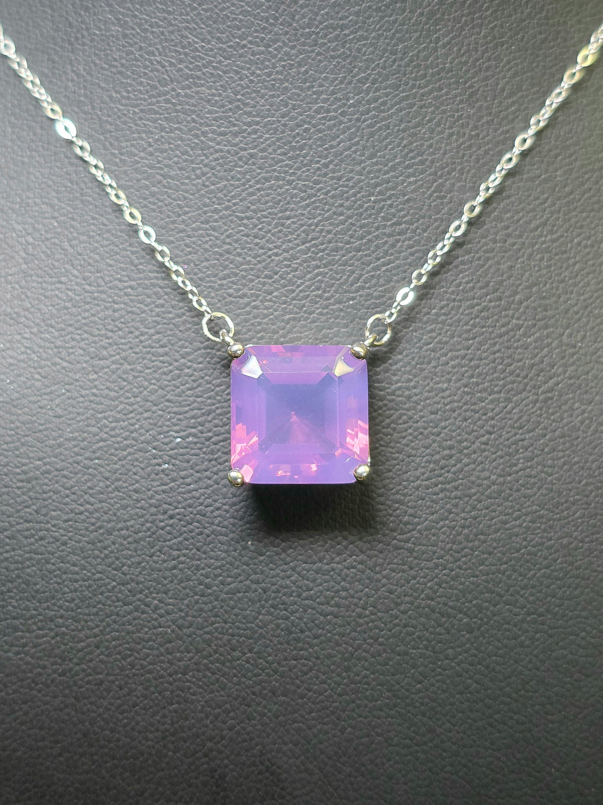 Square Cut Lavender Moon Quartz Necklace