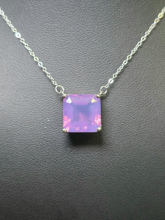 Square Cut Lavender Moon Quartz Necklace