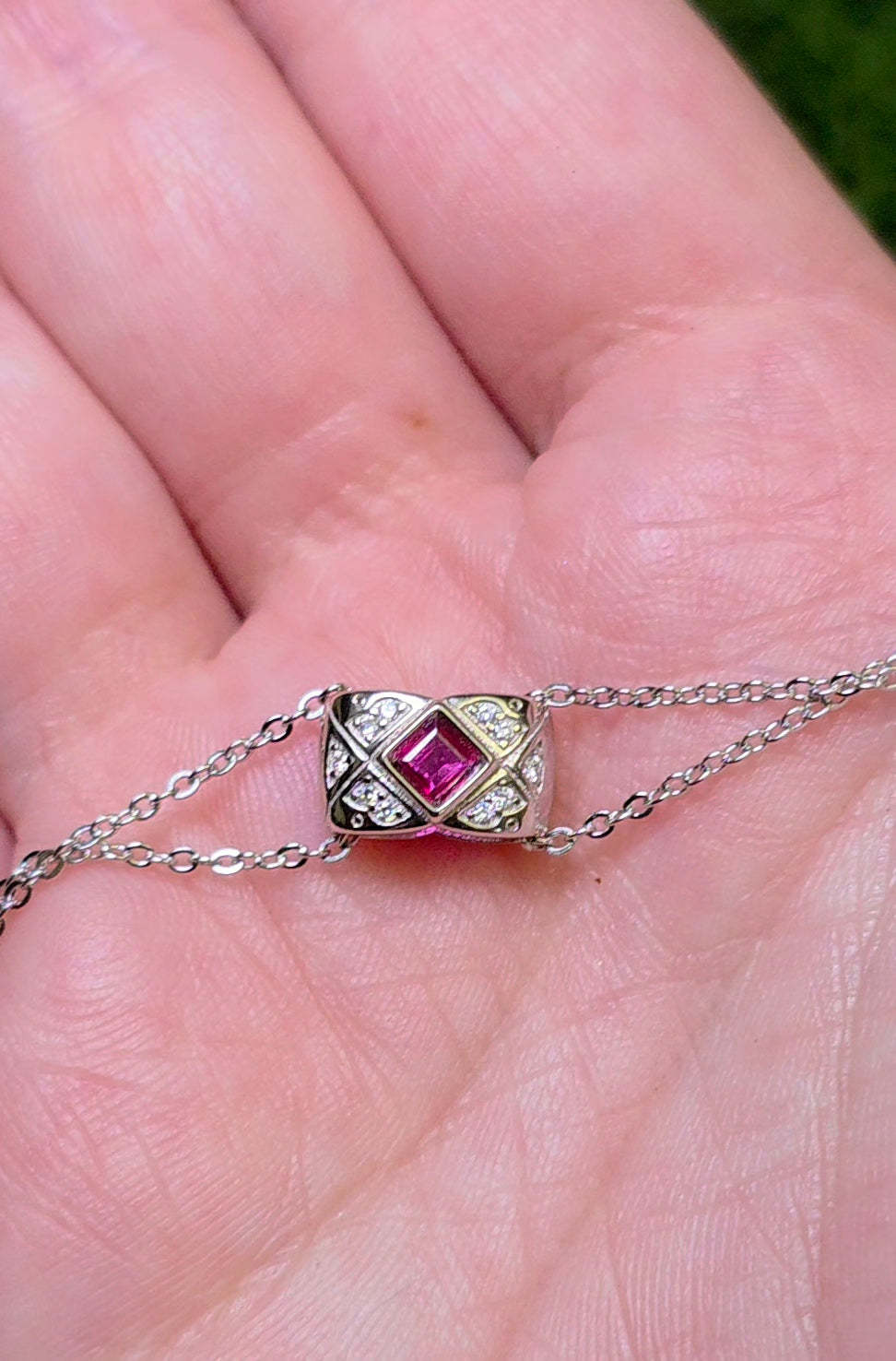 Ruby and Zircon Pillow Necklace
