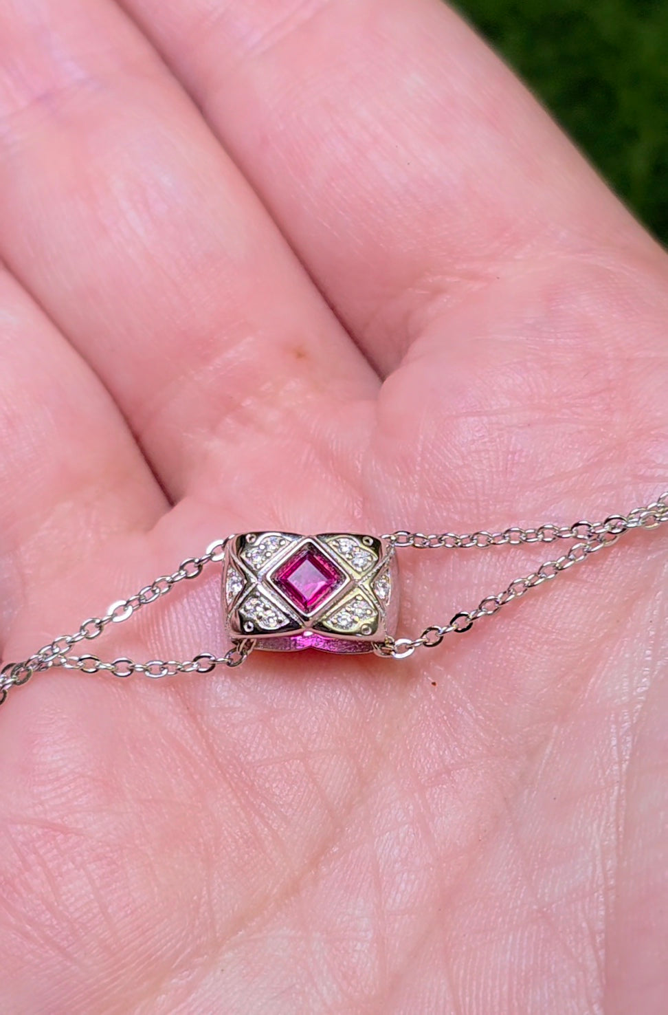 Ruby and Zircon Pillow Necklace