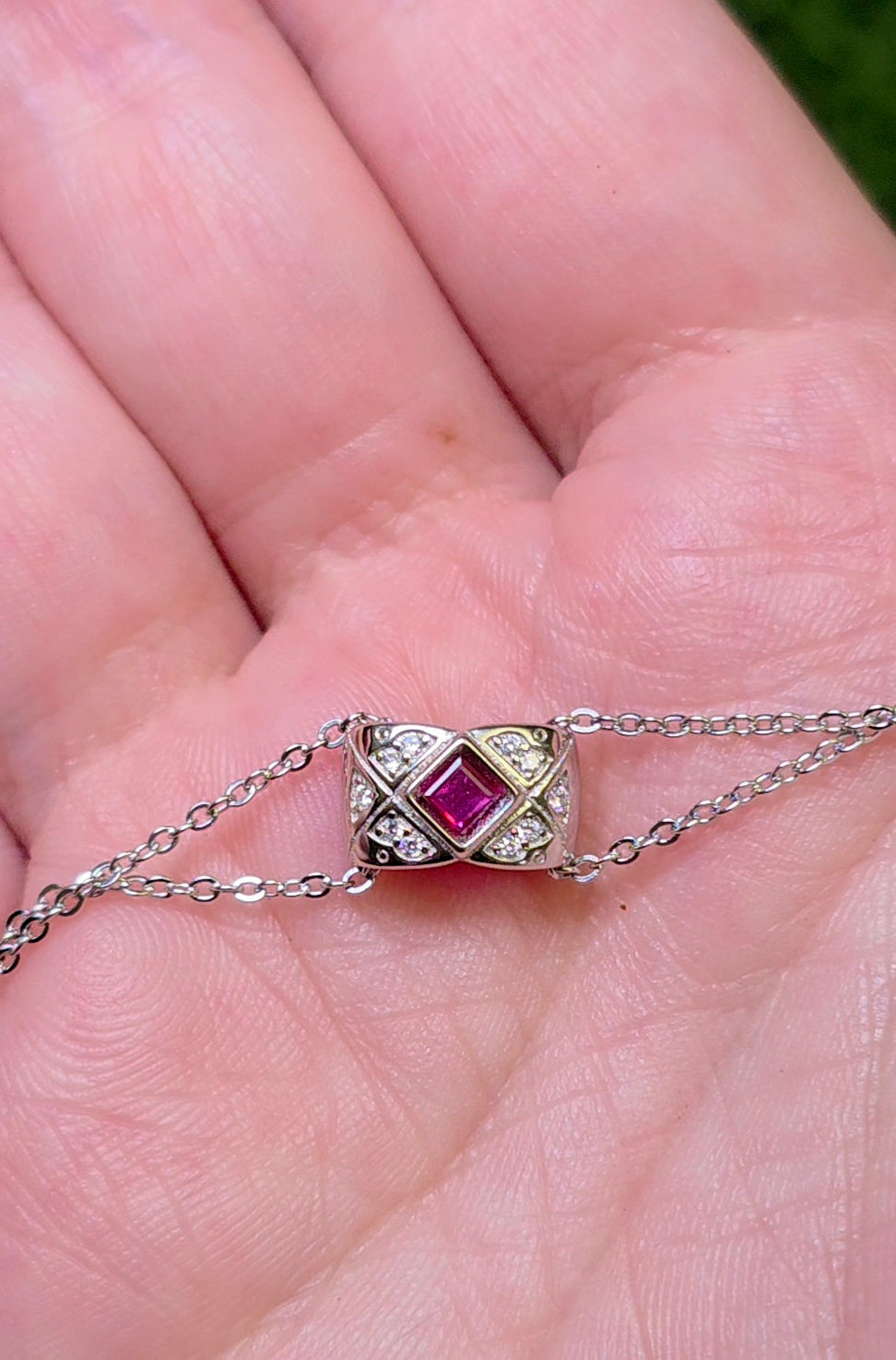 Ruby and Zircon Pillow Necklace