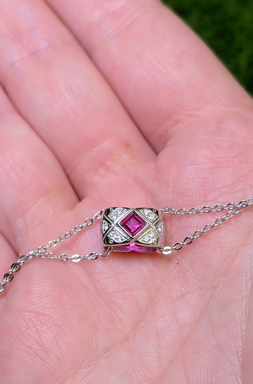 Ruby and Zircon Pillow Necklace