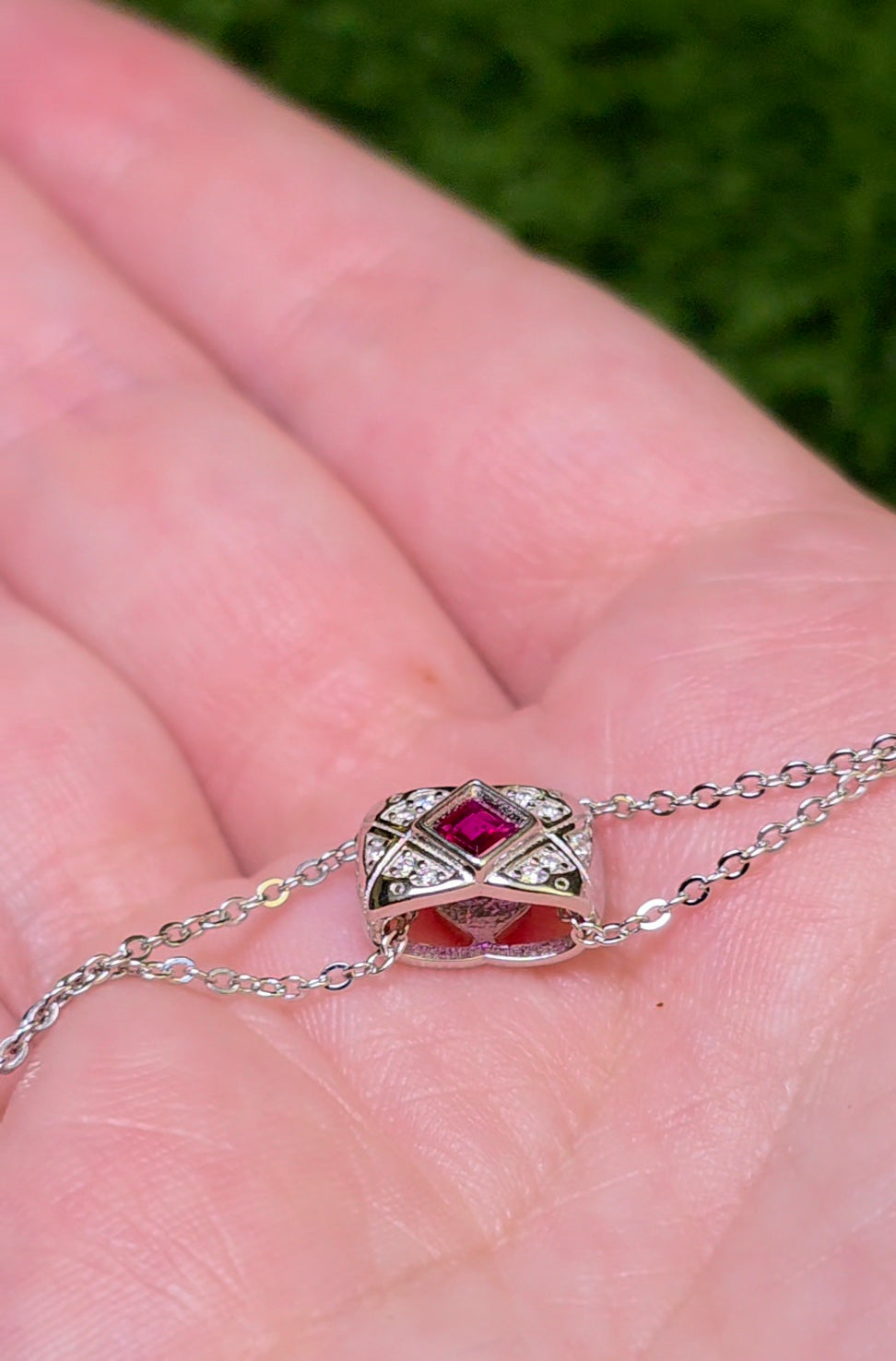 Ruby and Zircon Pillow Necklace