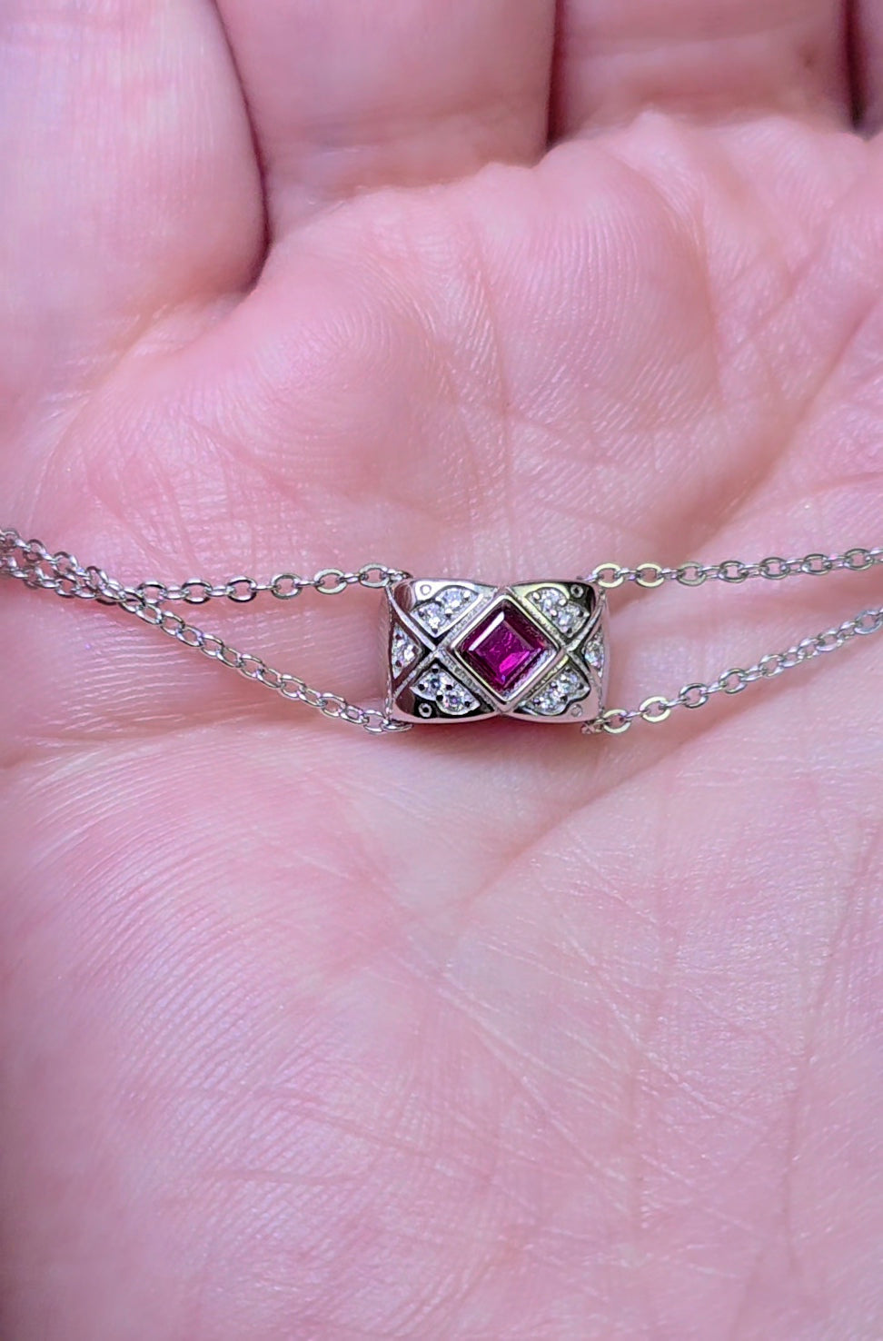 Ruby and Zircon Pillow Necklace