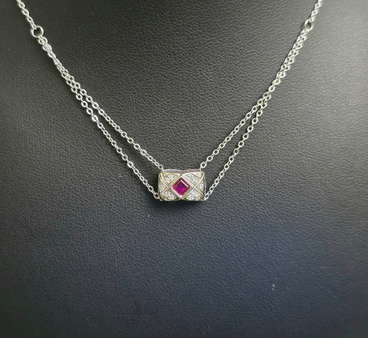 Ruby and Zircon Pillow Necklace