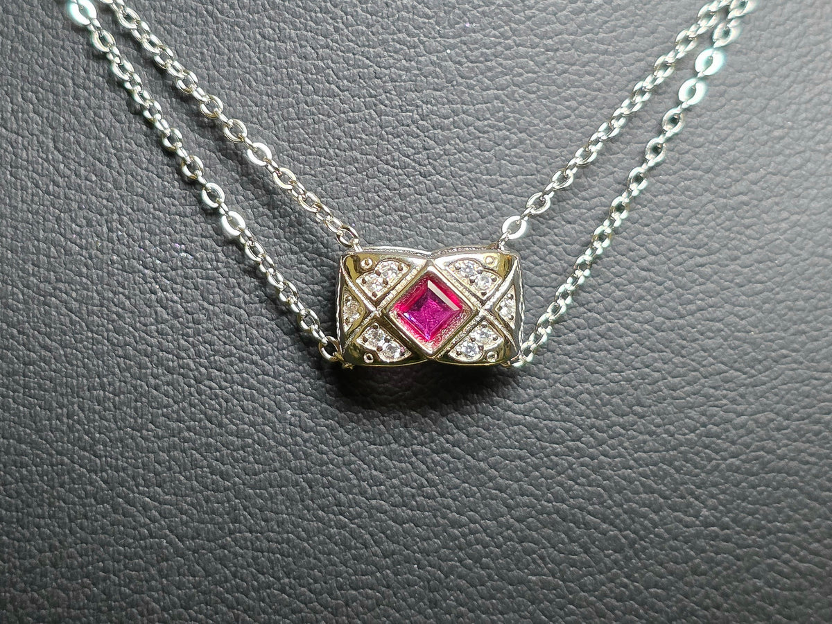Ruby and Zircon Pillow Necklace