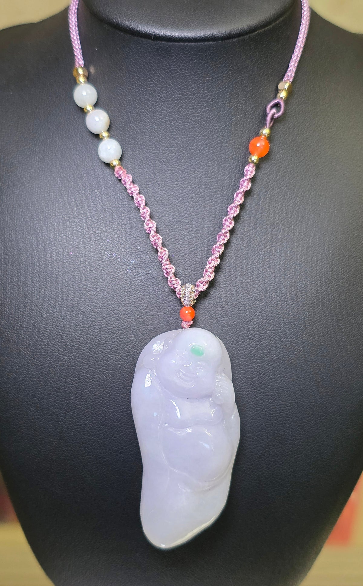 Lounging Buddah Lavender Jadeite Necklace