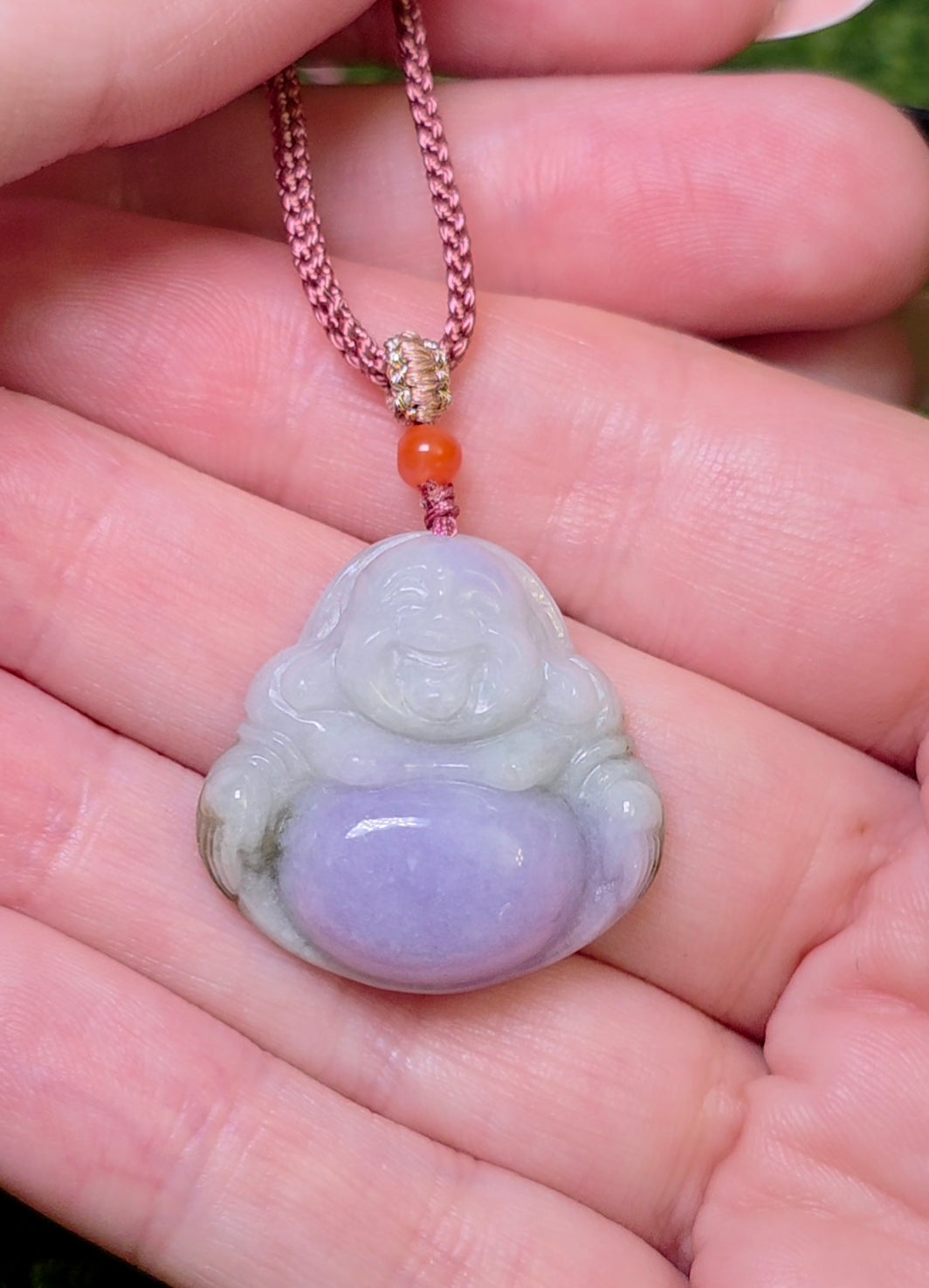 Laughing Buddah Lavender and Green Jadeite Necklace