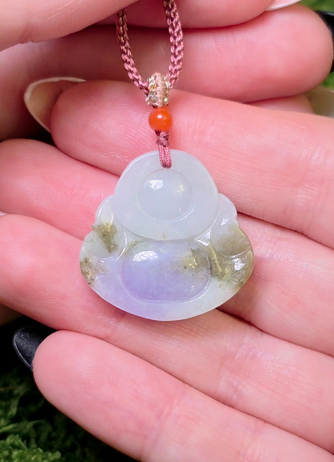 Laughing Buddah Lavender and Green Jadeite Necklace