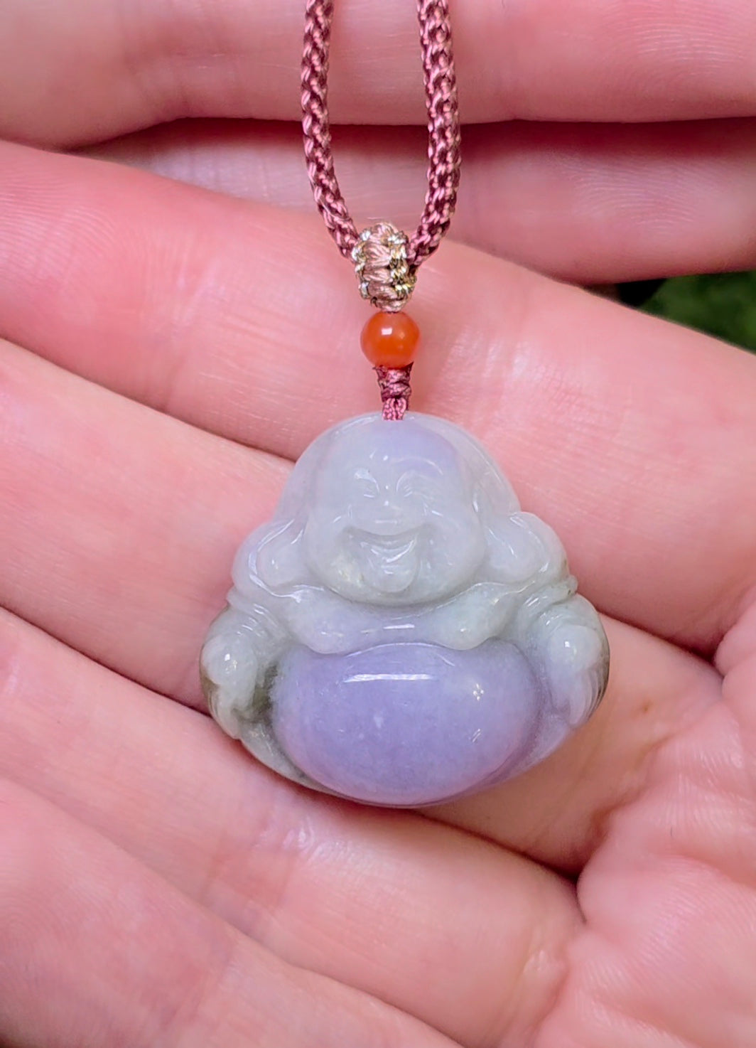 Laughing Buddah Lavender and Green Jadeite Necklace