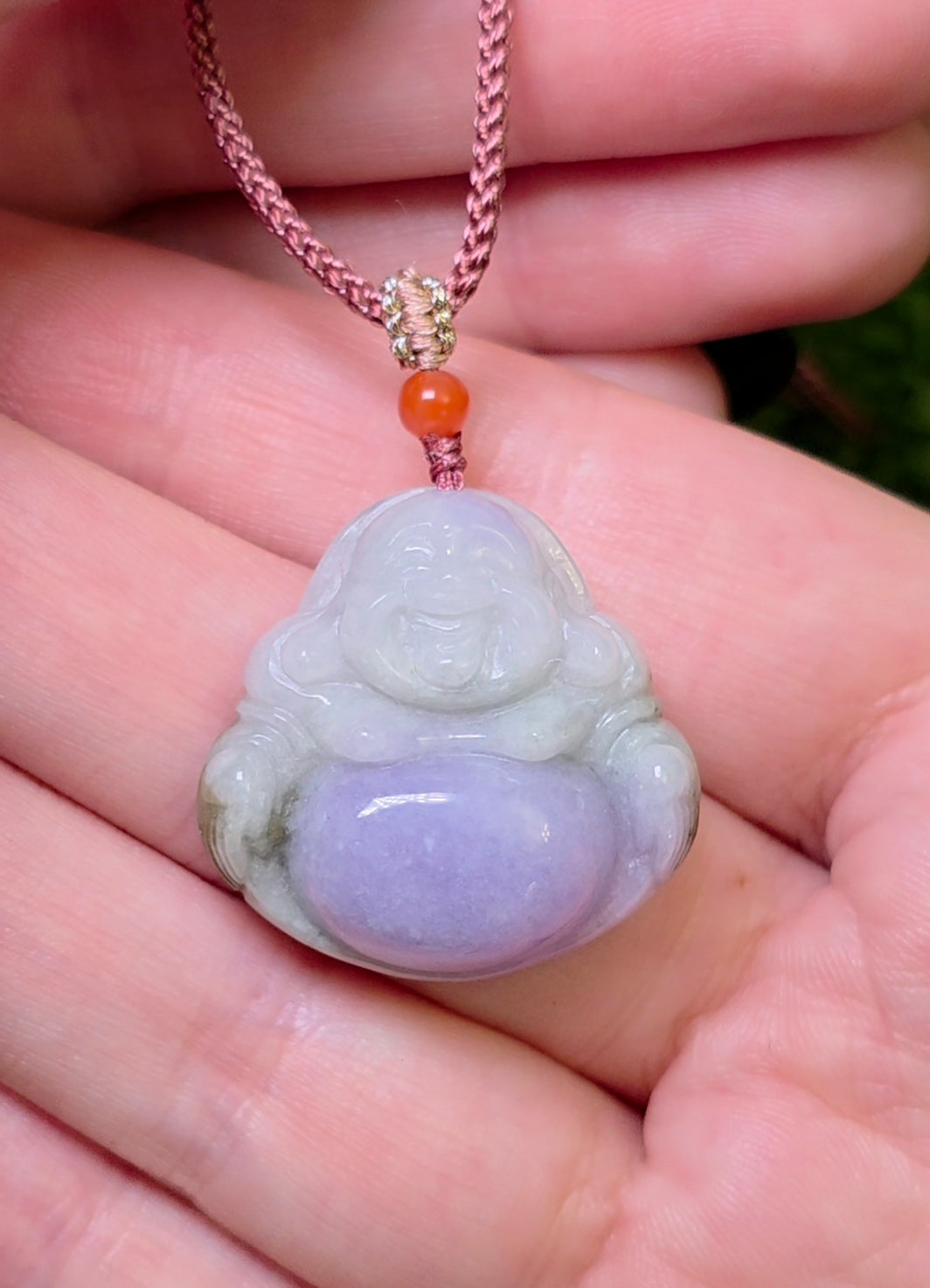 Laughing Buddah Lavender and Green Jadeite Necklace
