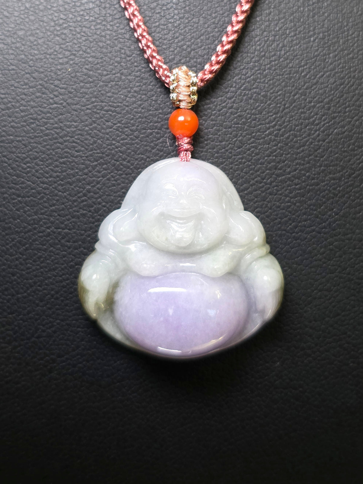 Laughing Buddah Lavender and Green Jadeite Necklace