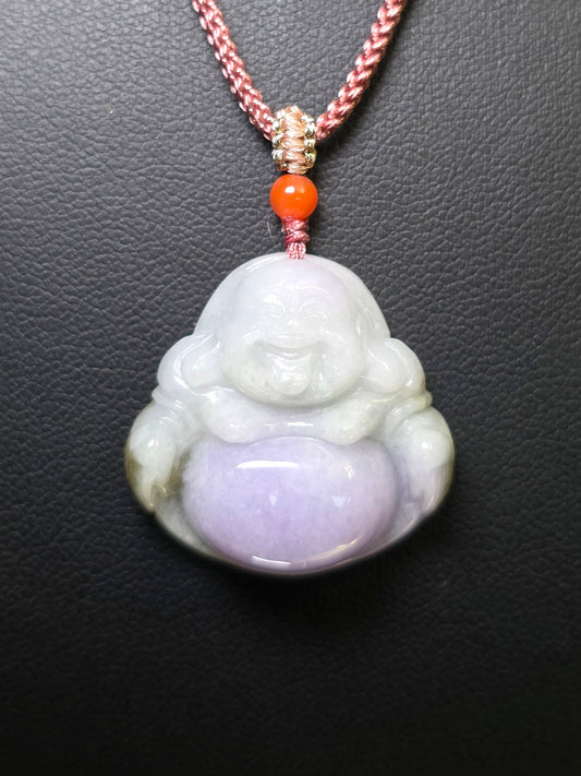 Laughing Buddah Lavender and Green Jadeite Necklace