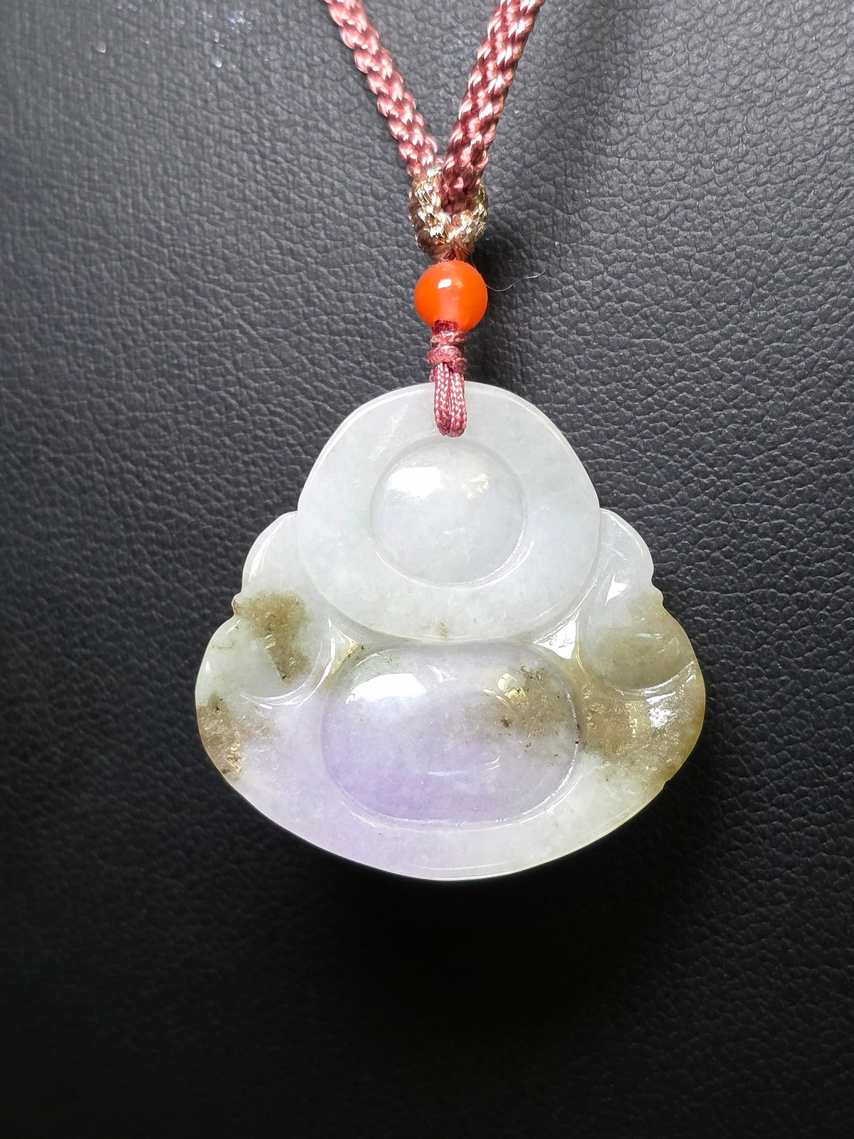 Laughing Buddah Lavender and Green Jadeite Necklace