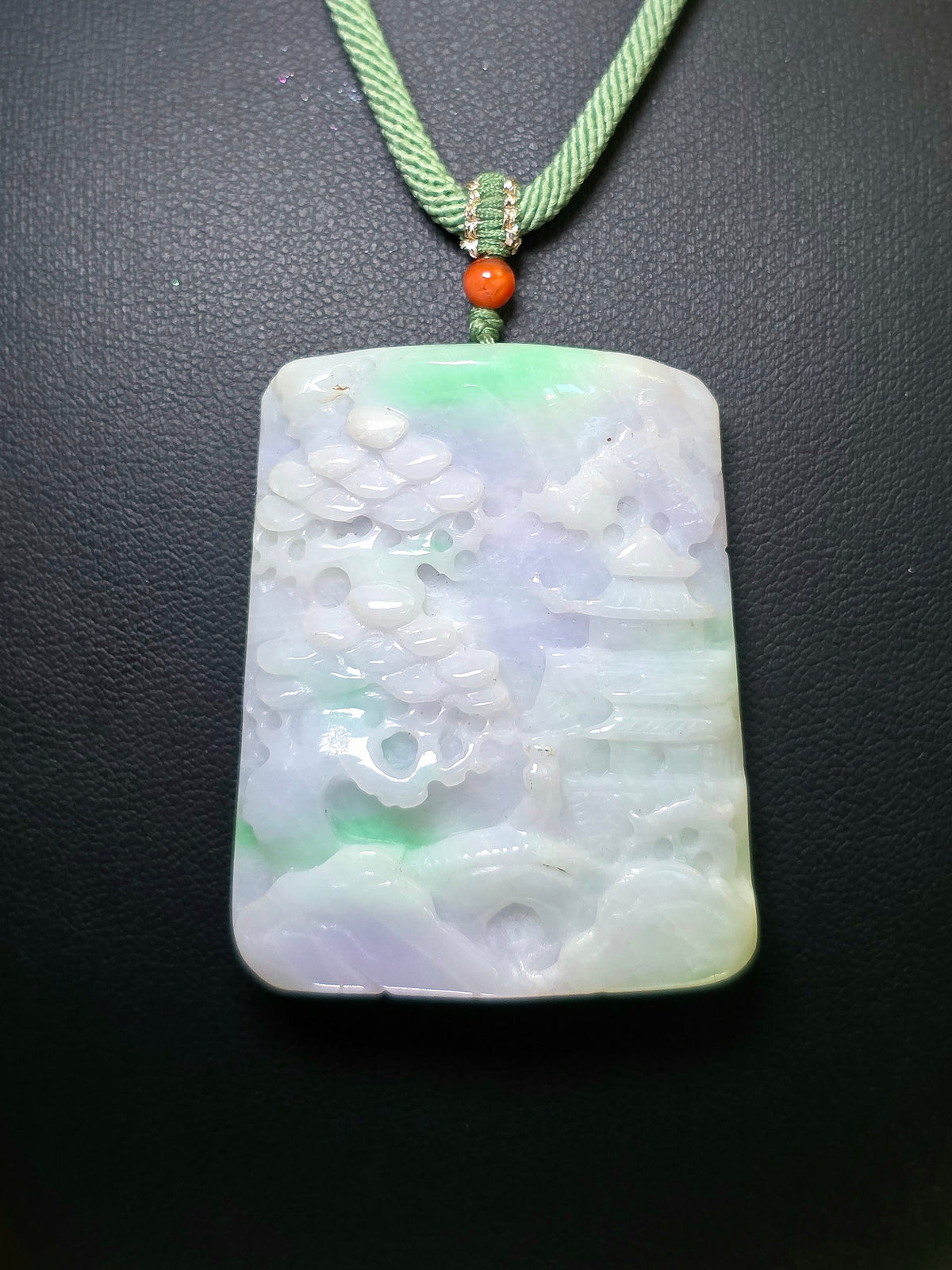 Lavender and Green Jadeite Landscape Necklace