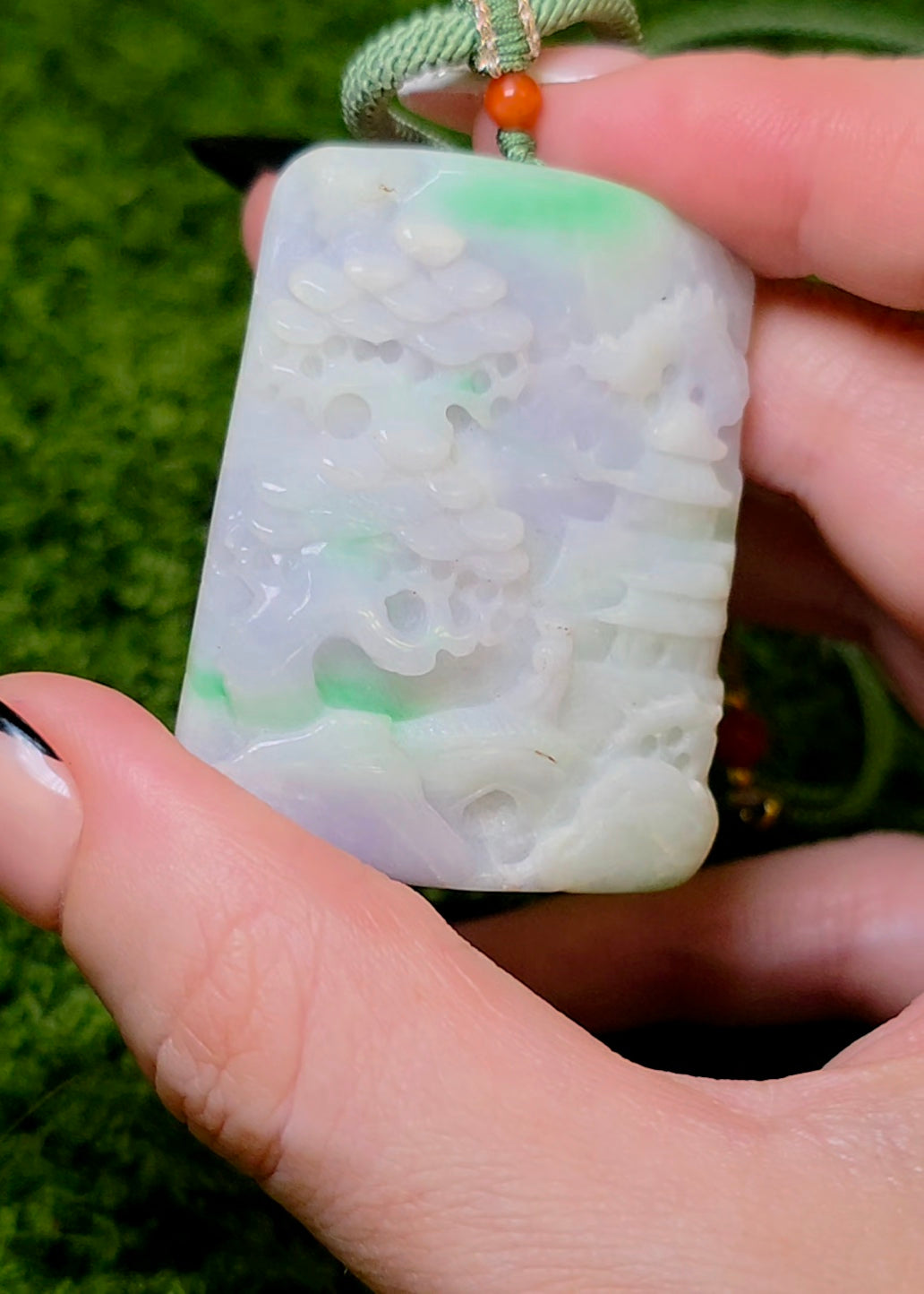 Lavender and Green Jadeite Landscape Necklace