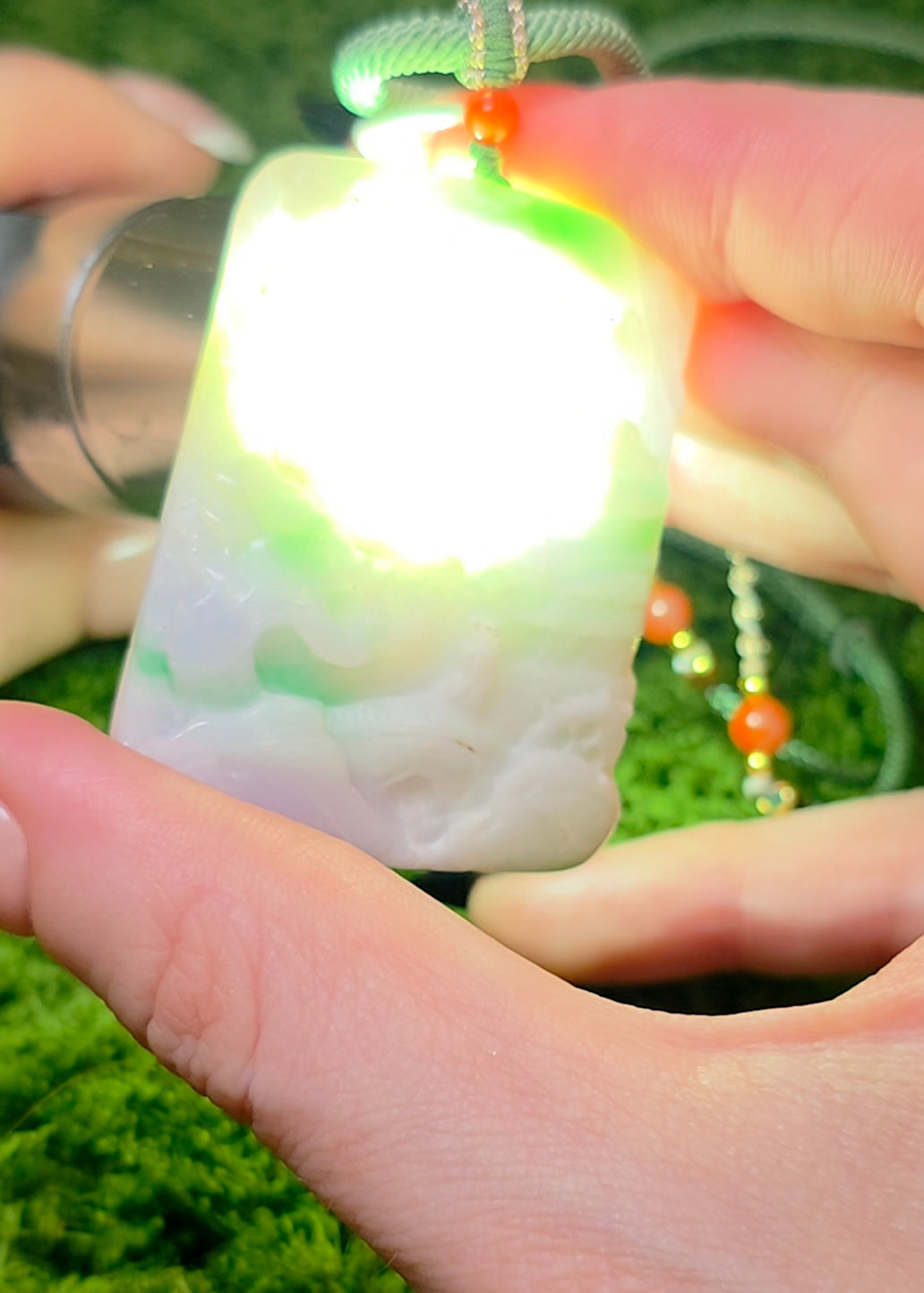 Lavender and Green Jadeite Landscape Necklace
