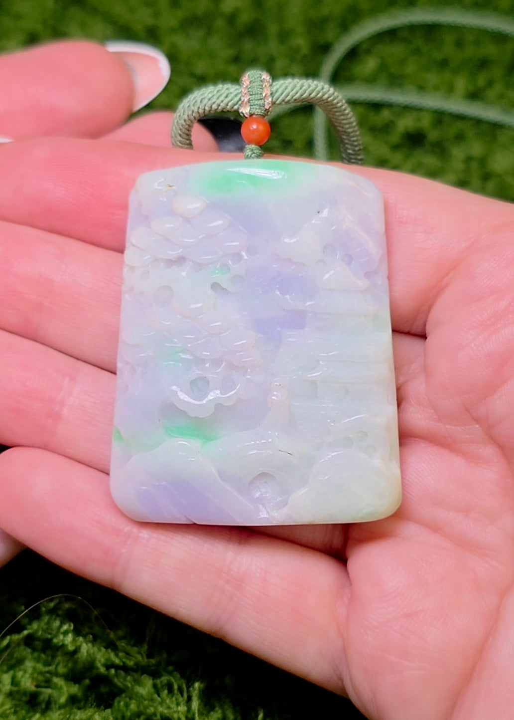 Lavender and Green Jadeite Landscape Necklace