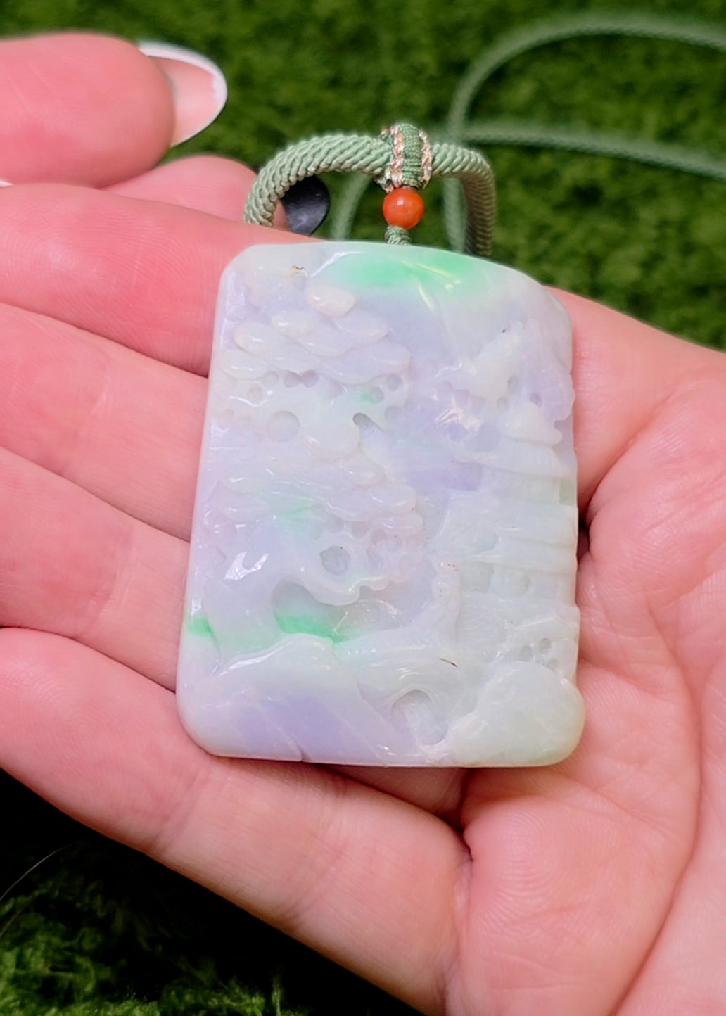 Lavender and Green Jadeite Landscape Necklace