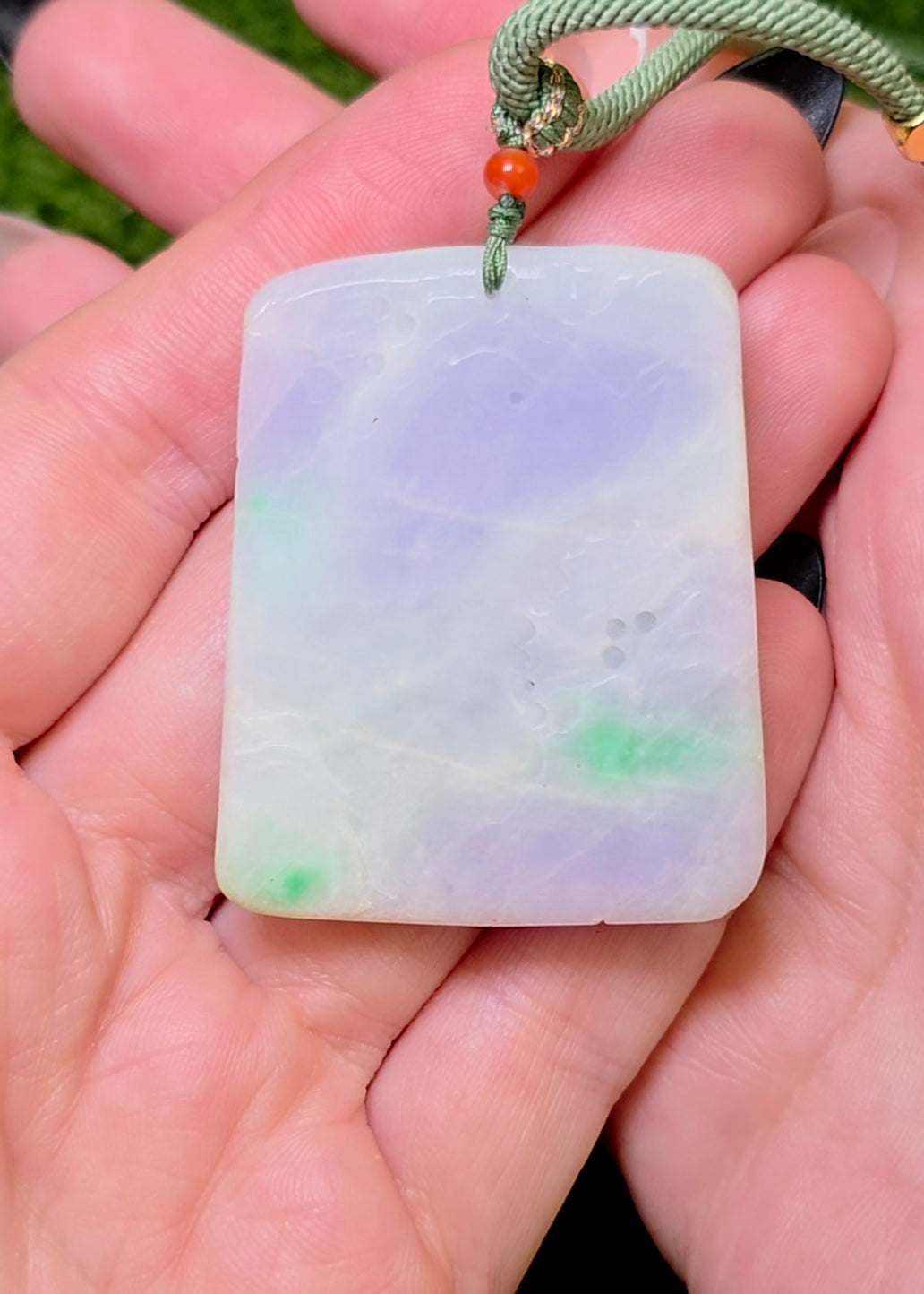 Lavender and Green Jadeite Landscape Necklace