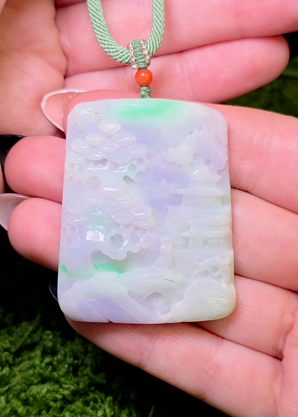 Lavender and Green Jadeite Landscape Necklace