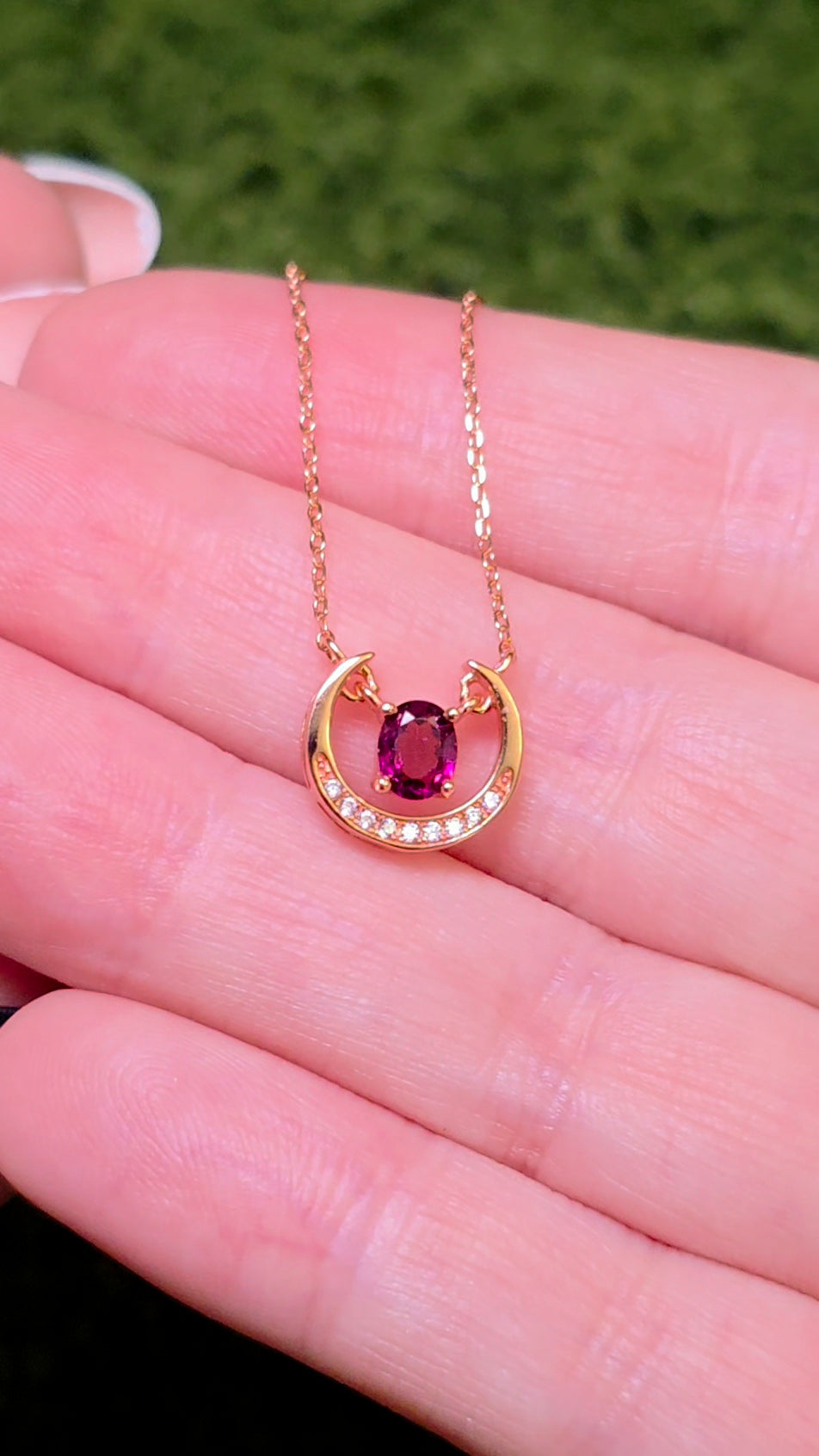 Purple Garnet Crescent Necklace