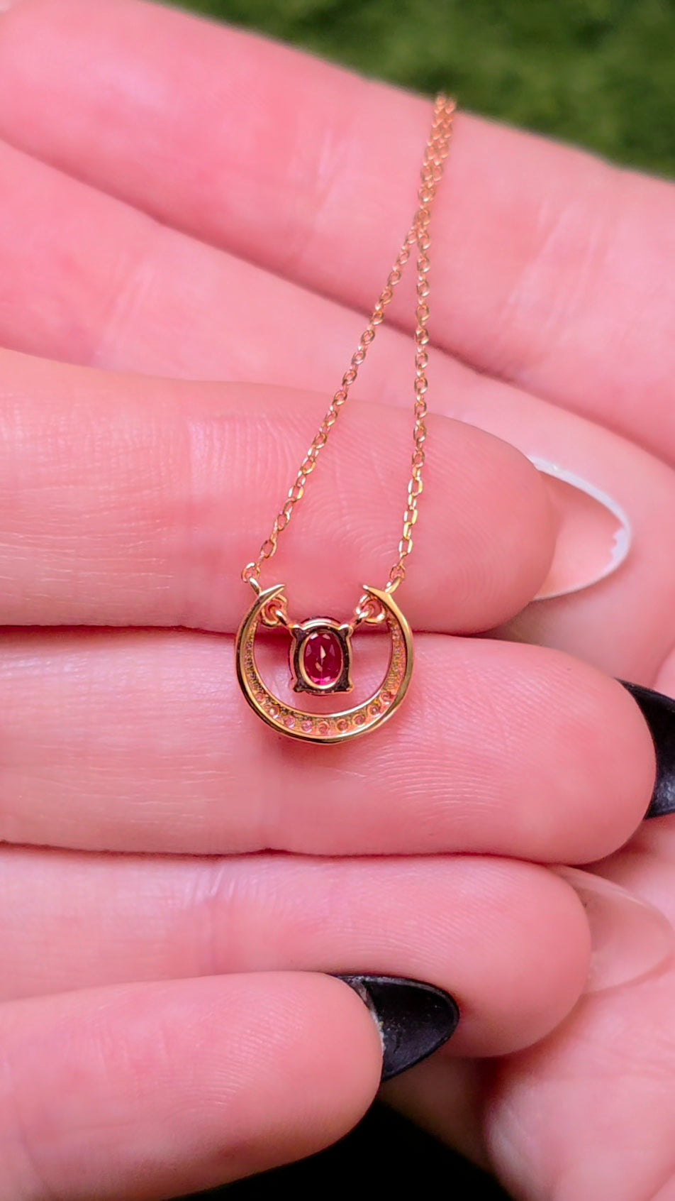Purple Garnet Crescent Necklace