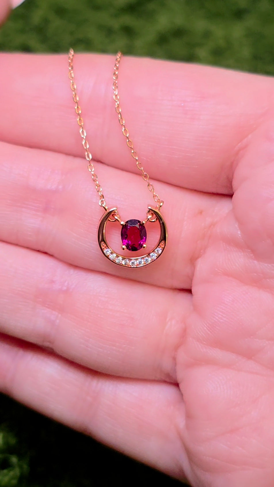 Purple Garnet Crescent Necklace