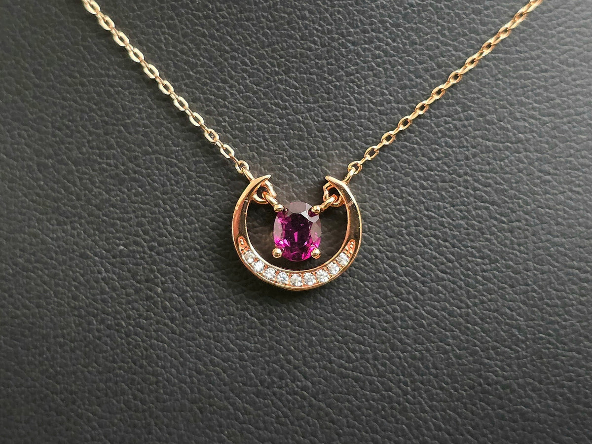 Purple Garnet Crescent Necklace