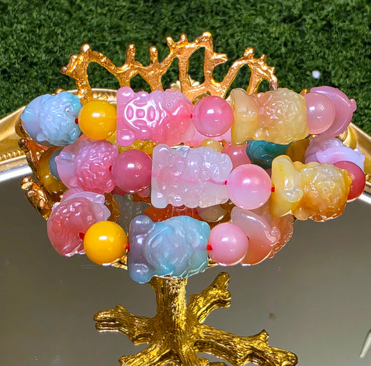 Natural Yanyuan Agate Lion Stretch Bracelet