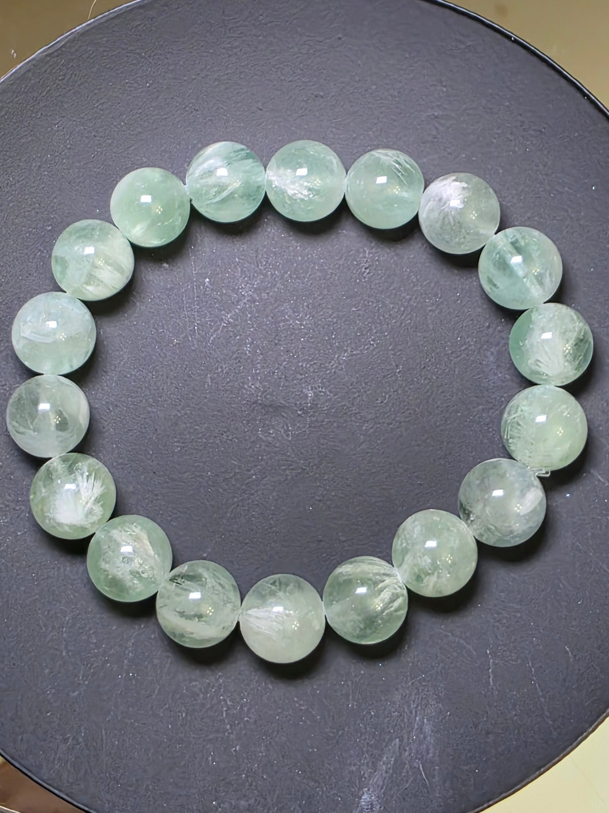 Green Feather Fluorite Stretch Bracelet 11mm A