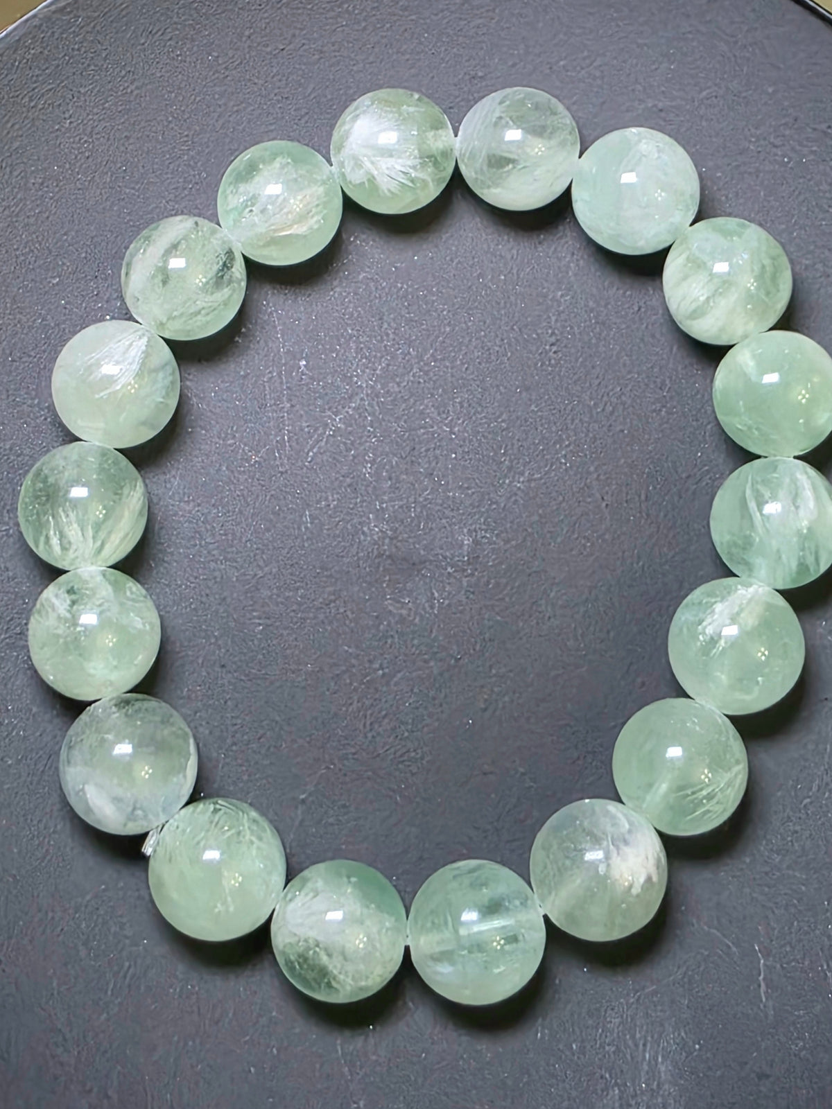 Green Feather Fluorite Stretch Bracelet 11mm A