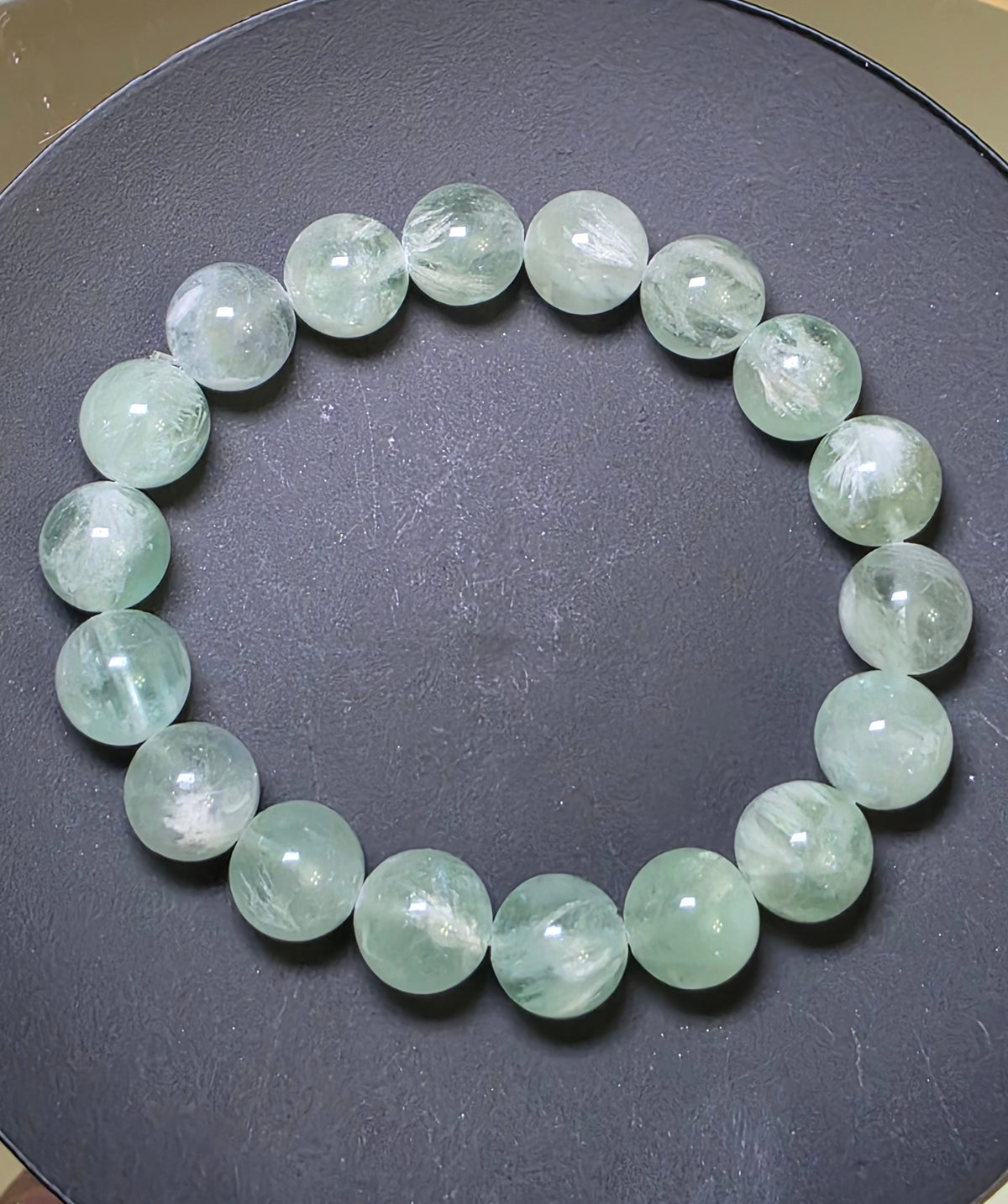 Green Feather Fluorite Stretch Bracelet 11mm A