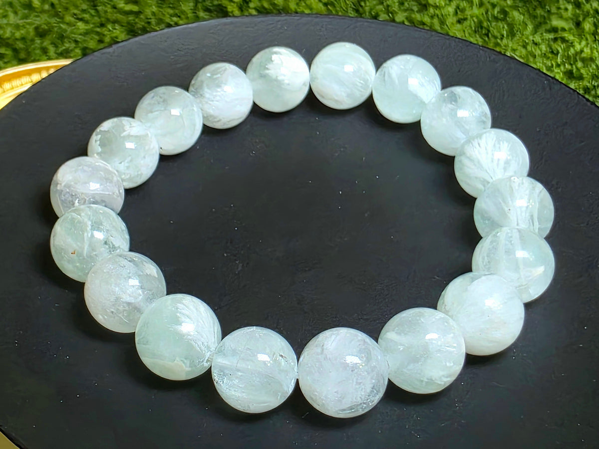 Green Feather Fluorite Stretch Bracelet 11mm B