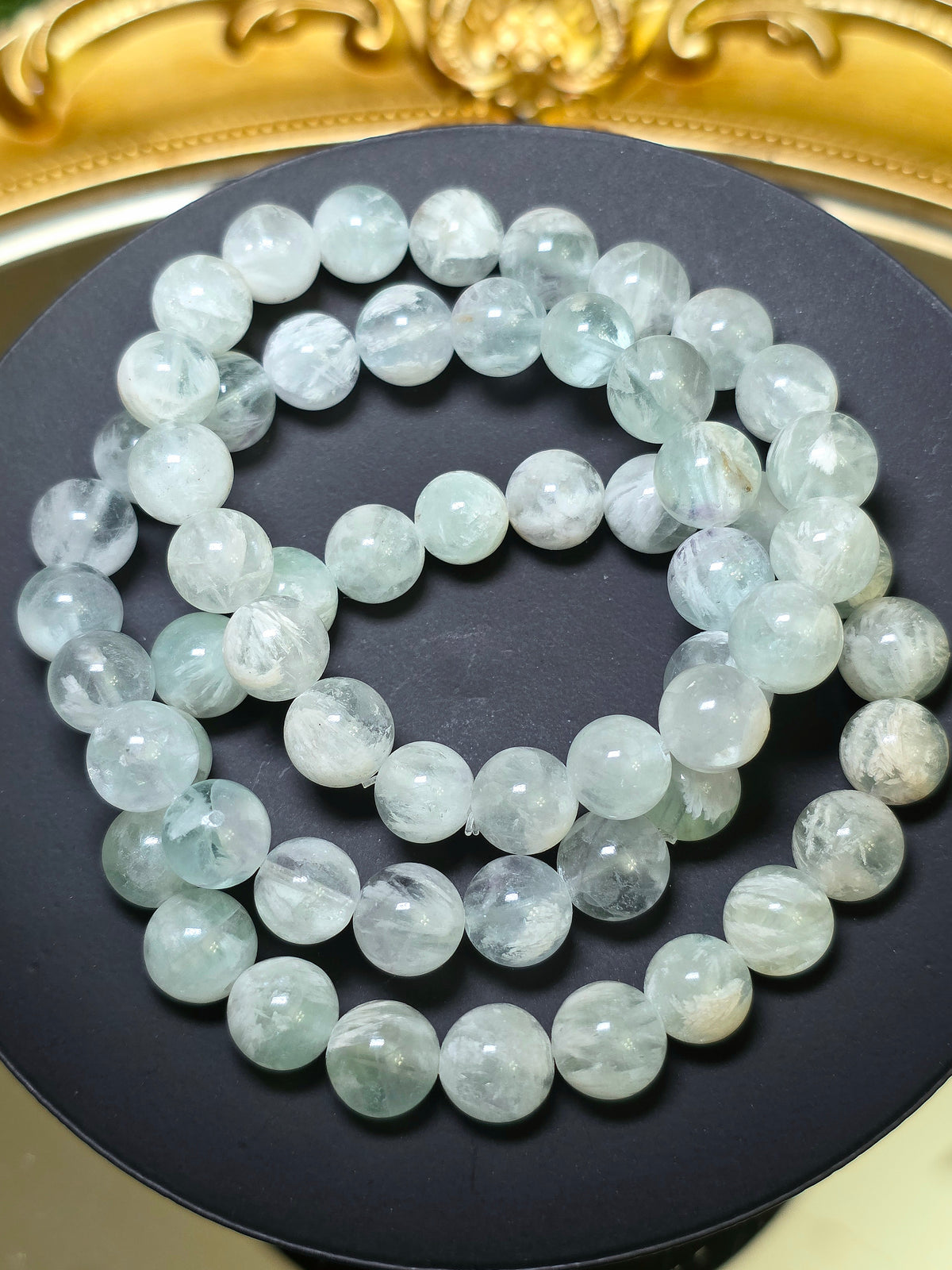 Green Feather Fluorite Stretch Bracelet 10mm