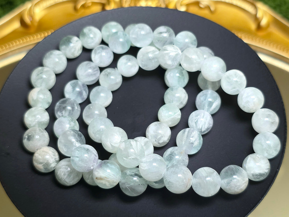 Green Feather Fluorite Stretch Bracelet 10mm