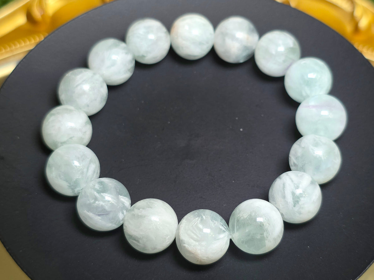 Green Feather Fluorite Stretch Bracelet 13mm