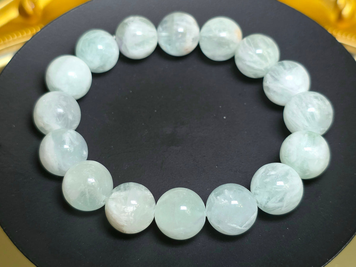Green Feather Fluorite Stretch Bracelet 13mm