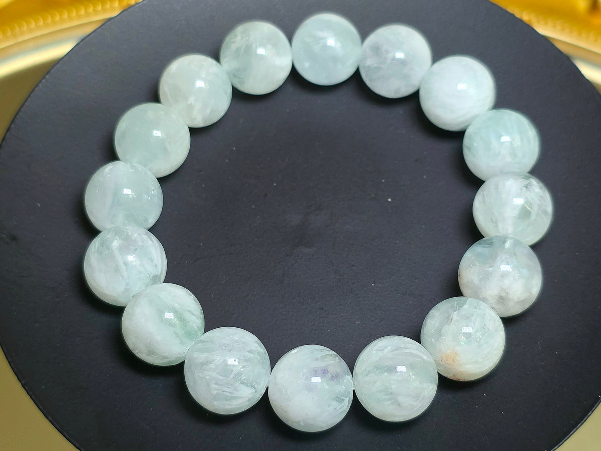 Green Feather Fluorite Stretch Bracelet 13mm