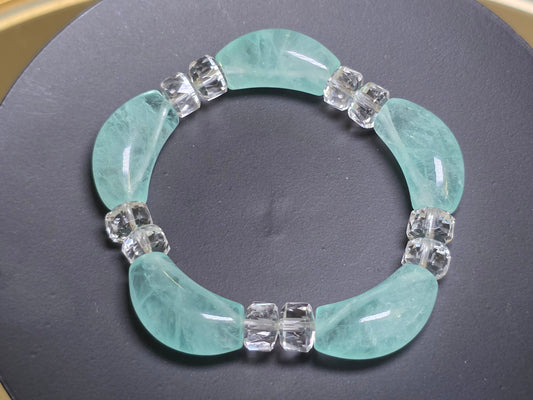 Green Fluorite and Clear Quartz Crescent Bracelet