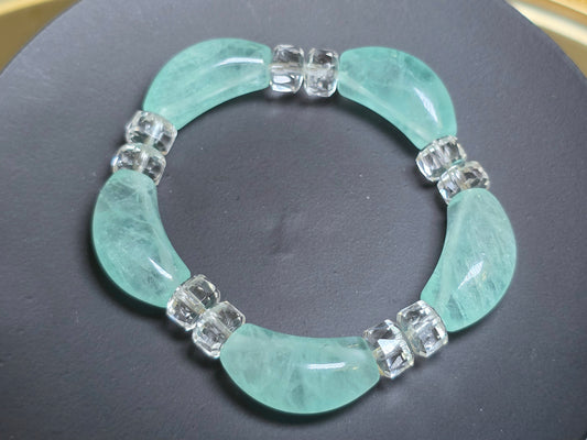 Green Fluorite and Clear Quartz Crescent Bracelet