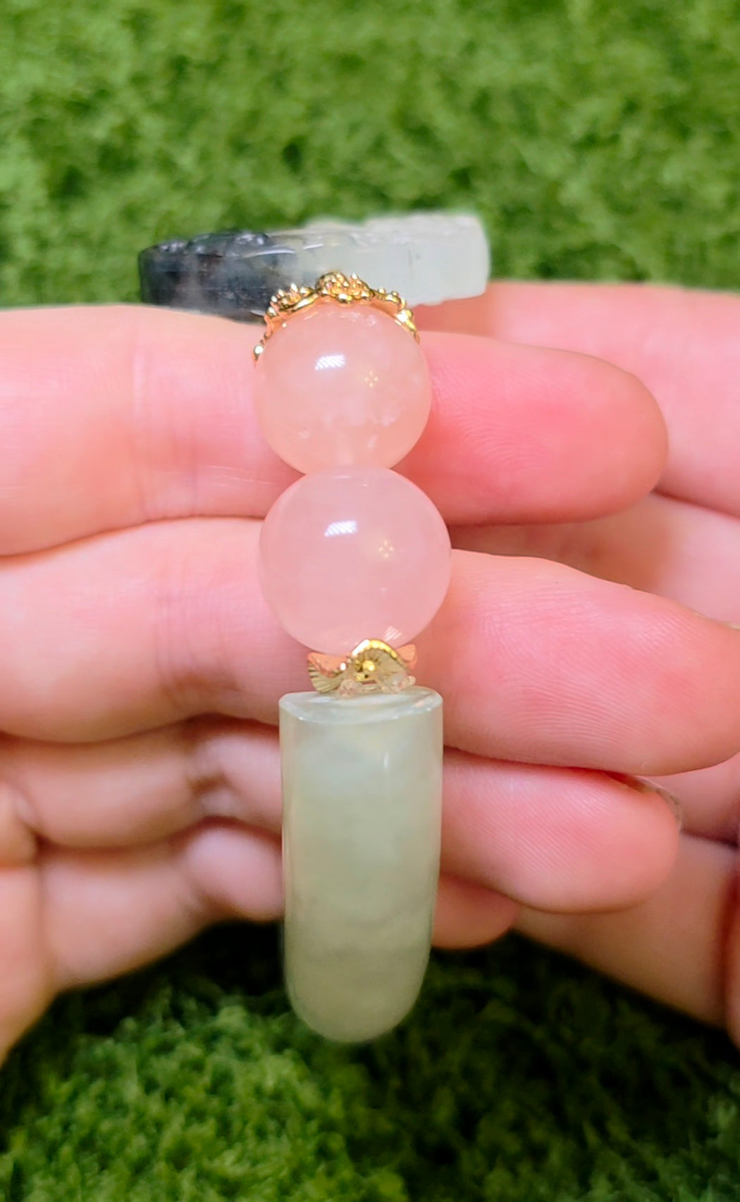 Jade, Prehnite, and Rose Quartz Dragon Bangle Stretch Bracelet A