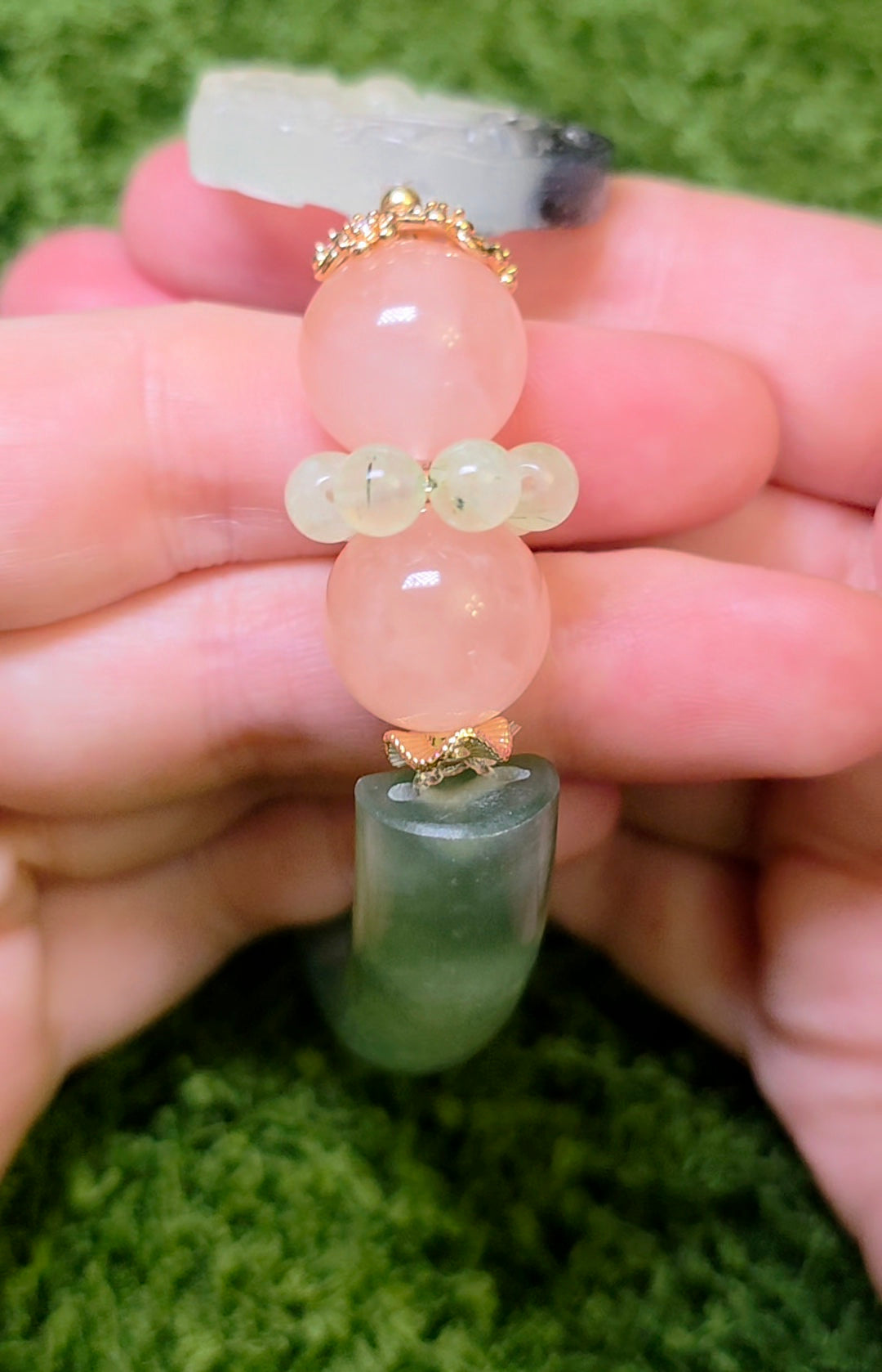 Jade, Prehnite, and Rose Quartz Dragon Bangle Stretch Bracelet B